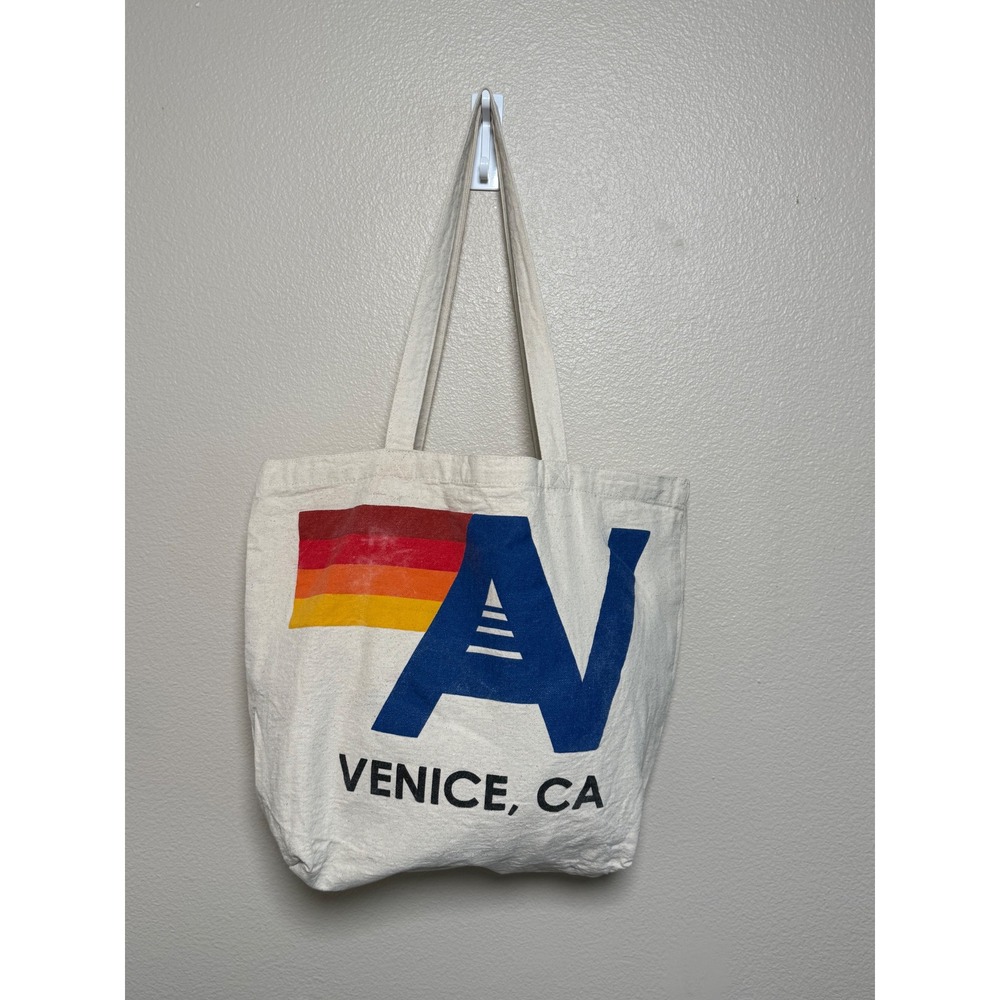 Aviator Nation Venice CA Canvas Tote Bag Cream Retro Rainbow Logo Shopper